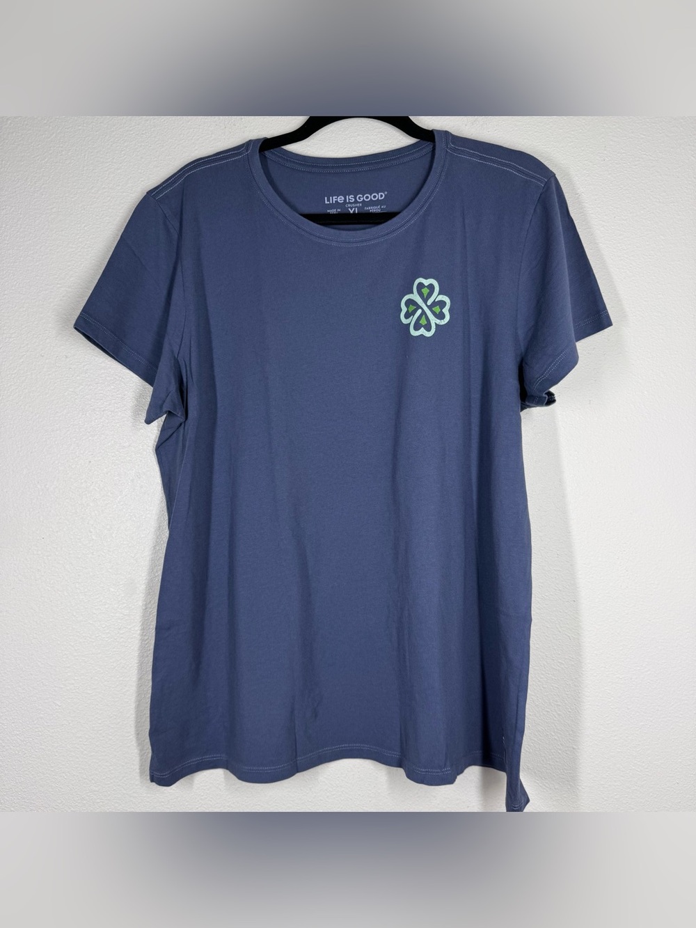 NWT Life Is Good Women's Celtic Heart Short Sleeve Shirt Navy Blue Green Size XL